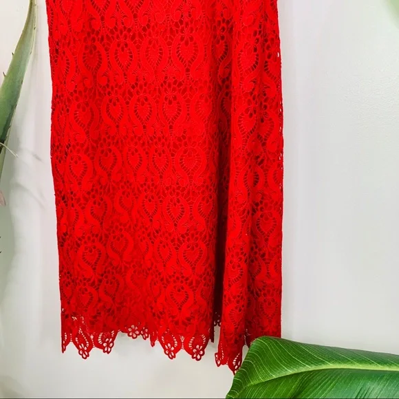 MIKAEL AGHAL Red Lace Sleeveless Midi Dress Size 2 - Picture 3 of 15